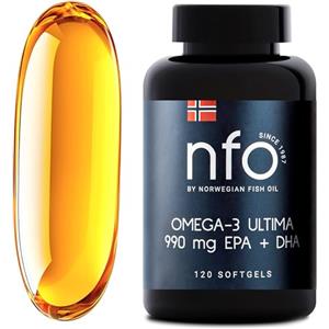 NFO OMEGA-3 ULTIMA [120 Capsule] Olio di pesce norvegese con la massima concentrazione di EPA e DHA e Vitamina E in 1 capsula Complesso naturale di PUFA da pesce selvatico appena pescato