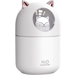 Generic umidificatore, diffusore di olio a forma di gatto da 300 ml, con USB, silenzioso, per scrivania, luce notturna per la stanza dei bambini, ufficio, auto, piante e uso da viaggio, 13,8 x 8,6 x