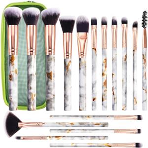 DUAIU - Set di pennelli professionali da trucco, 16 pezzi, in marmo, per il viso, in cipria, fondotinta, ombretto, correttore, ombretto, pennello da trucco con borsa per il trucco