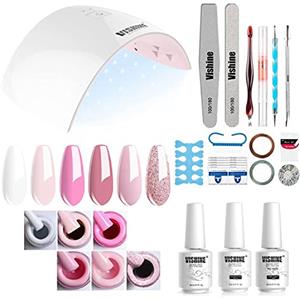 Vishine Kit Nail Art 6pc Smalto in Gel Semipermanente e Base Coat Top Coat 36W Lampada LED Fornetto unghie Attrezzi per unghie Nail art decorazioni 33 Accessori