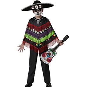 Atosa Costume Cheletro Poncho Musicale Divertente Nero Bambino 3 A 4 AÑOS