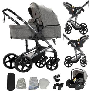Sianldcone Passeggino 3 in 1 Trio Neonati, Tessuti di Alta Qualità Carrozzina per Neonato, Visione Aperta Passegginos Trolley, Spinta Bidirezionale Passeggino Reversibile (588 Grey)