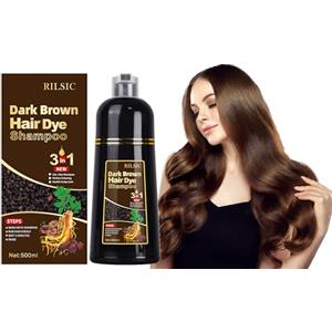 JELMOK 500ML Dark Brown Hair Dye Shampoo per Capelli 3 in 1, Shampoo Colorante Nero per Donna Uomo, Colorante Capelli Istantaneo, Hair Color - Naturale Colore per Donna Uomo (Dark Brown)
