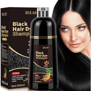 JELMOK Black Hair Dye Shampoo 3 in 1, 500ML Colorante Nero per Donna Uomo, Colorante Capelli Istantaneo, Shampoo Capelli Colorati,Hair Color - Naturale-per Capelli per Donna Uomo (Nero)