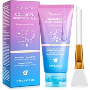 MASAIGGE Collagen Night Wrapping Mask, Collagene Maschera Viso, Collagene Viso Overnight Peel Off Maschera Viso, Idratazione profonda, Riduce le rughe e migliora l'elasticità della pelle