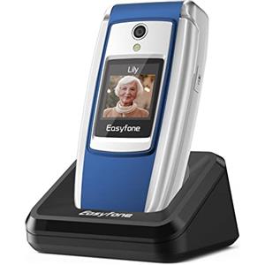 Easyfone T300 4G Telefono Cellulare per Anziani, Cellulare con apertura a conchiglia, Tasti Grandi, Volume alto, tasto SOS e base di ricarica (Blu)
