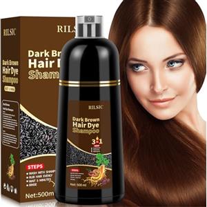 JELMOK Dark Brown Hair Dye Shampoo 3 in 1, Colorante Nero per Donna Uomo,Colorante Capelli Istantaneo, Shampoo Capelli Colorati,Hair Color- Naturale-per Capelli 500ML(Marrone Scuro)