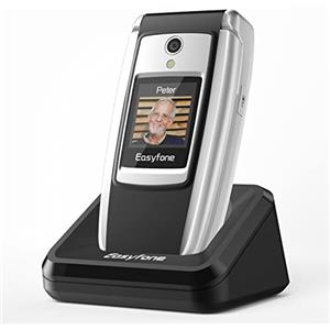 Easyfone T300 4G Telefono Cellulare a conchiglia per Anziani, Telefono Cellulare con Tasti Grandi, Funzione SOS, Dual HD IPS Display, Base di ricarica, 1500mAh Batteria (Nero)