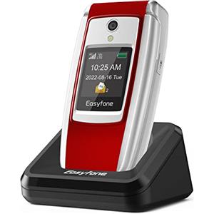 Easyfone T300 4G Telefono Cellulare per Anziani, Cellulare con apertura a conchiglia, Tasti Grandi, Volume alto, tasto SOS e base di ricarica (Rosso)