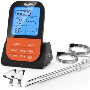 MixcMax Termometro Cucina Barbecue Carne Forno Alimentare Digitale Lettura Istantanea Display LCD Senza Fili 2 Sonda Retro Magnete con Timer per Pizza Latte Olio Frittura Vino Pasticceria