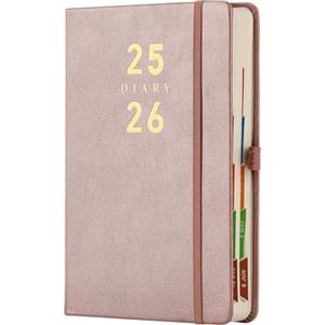 Mljtoyo Agenda 2025-2026 A5, agenda giornaliera 2025-2026 pagine al giorno, schede laterali a colori, agenda di metà anno con copertina rigida, portapenne, (Rose Gold 07 2025-06 2026, A5)