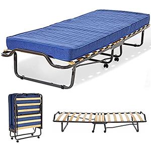 miasuite i sogni italiani Brandina Pieghevole con Materasso Memory, Singolo e Rotelle, Foam, Blu, 80 x 200 x 38 cm