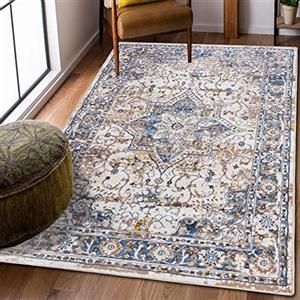 Carpeto Rugs Mazovia Tappeto Salotto Moderno Orientale e Vintage Pelo Corto - Tappeti Soggiorno Turchi Originali - Tappeti Camera da Letto - Tappeti Salotto Grandi Dimensioni - Beige Blu 80x150 cm
