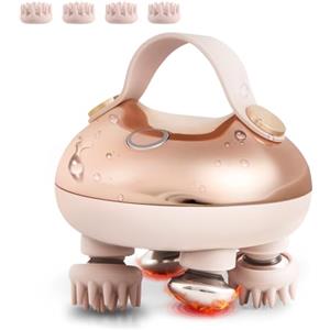 arboleaf Massaggiatore Cuoio Capelluto e Corpo Elettrico Massaggiatore Testa Impermeabile IPX7 Ricaricabile con 4 Teste di Massaggio in Silicone e 4 Testine di Massaggio Riscaldate