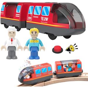 WDKXCN Trenino Elettrico per Bambini, Locomotiva Ad Azione A Batteria, Treno Giocattolo, Locomotiva Elettrica Pista Legno, Potente Set di Proiettili per Motore per Thomas, Brio, Chuggington