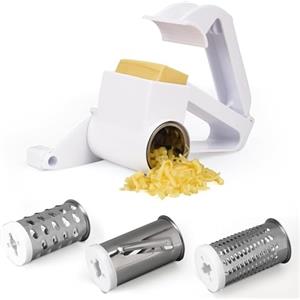 BELLE VOUS Grattugia Manuale per Formaggio - Mandolina Rotante Professionale - Rulli in Acciaio Inox per Pane Secco e Verdure - Grattuggia Alimenti a Manovella con Contenitore