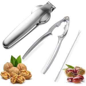 OUYULAI Schiaccianoci in Metallo 3 Pezzi Noce Cracker Pinze con 1 Forchette in Acciaio Inox per Noci Schiaccia Mandorle Nocciole Frutti di Mare Adatto per Noci Frutta Secca Castagne