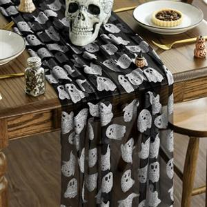 Artoid Mode Gaze Tulle Nero Argento Fantasma Runner da tavola Halloween 70 x 300 cm, decorazione da tavolo per interni e feste