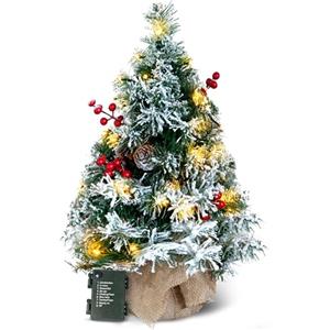 Joiedomi Albero di Natale da tavolo con neve floccata da 61 cm, per le migliori decorazioni natalizie per la casa (funzionamento a batteria)