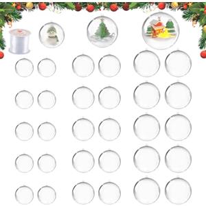 Dellyy Sfera di Plastica Trasparente, 30 Pezzi Palline di Natale Apribili, Palla Decorativa Fai da Te con 50 Metri di Filo Decorativo