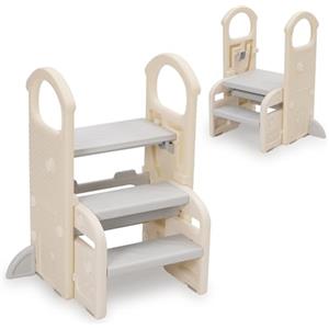 YULEYU Sgabello Bambini con Maniglie, Torre Montessoriana Bambini, Scaletta Regolabile a 2/3 Gradini, Compatta e Antiscivolo per Bagno, Cucina, WC e Lavandino (Grigio)