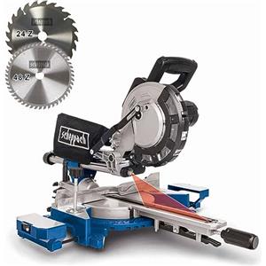 Scheppach HM216 Troncatrice radiale e obliqua 2000 W, lama Ø 216 mm | altezza di taglio 65 mm | larghezza di taglio 34 cm | con laser, supporti in alluminio, tavolo girevole | incl. 2ª lama