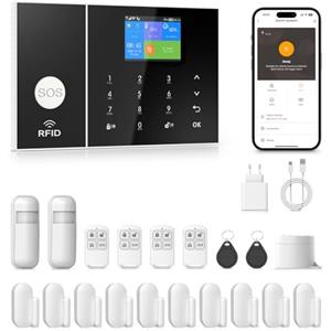PGST kit sistema di allarme antifurto casa wireless domestico WiFi/4G SIM, APP Tuya Smartlife, RFID, sirena, sensori porta finestra, rilevatore di movimento,Telecamera di Sorveglianza