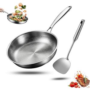 Generico Padella titanio con spatola, wok antiaderente martellato in titanio Nutrition per cucinare, non rivestita, padella Pro induzione, per cucina e campeggio (Senza Copertura, 30cm)