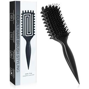Zikenis Spazzola Capelli Ricci Unisex, Bounce Curl Spazzola con Manico Ergonomico, Curly Hair Brush per Pettinare e Modellare, Riduce Trazione e Separazione, per Acconciature Ricci Alla Moda (Nero)