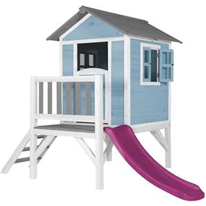 AXI Beach Lodge XL Casetta blu con scivolo viola | Casa per bambini su palafitte con veranda in legno FSC | Parco giochi per il giardino.