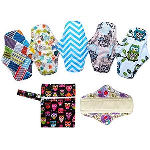 JOBEBE Assorbenti igienici in bamboo lavabili, 6 pezzi da 25,4 cm + 1 sacchetto