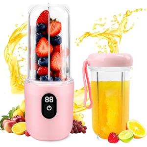 Byffoer Frullatore portatile, spremiagrumi elettrico portatile con display digitale, batteria da 1500 mAh, uso wireless, testa di taglio SUS da 16 fogli, alta velocità - per auto/campeggio/ufficio
