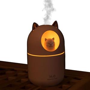 Generic umidificatore, diffusore di olio a forma di gatto da 300 ml, con USB, silenzioso, per scrivania, luce notturna per la stanza dei bambini, ufficio, auto, piante e uso da viaggio, 13,8 x 8,6 x