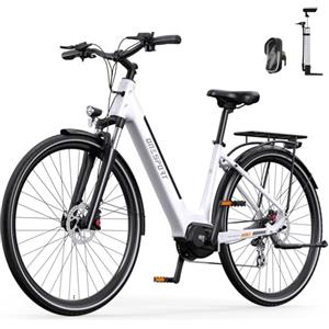 ONESPORT OT07 Bici Elettrica per Adulti, Batteria 36V e Autonomia di 70KM in Modalità Passo per Uomini e Donne, Freni Idraulici & Sensore di Coppia 65Nm Bici Elettrica Città (Bianco)