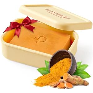 PLANTIFIQUE Turmeric & Kojic Acid Soap | Sapone Esfoliante Viso e Corpo con Custodia Viaggio Silicone | Saponetta Detergente Solida Scrub Donna e Uomo | Peeling Naturale Tono Pelle Uniforme | 1 Pezzo