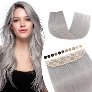 Elailite 40cm Extension Clip Capelli Veri Fascia Unica Grigio Chiaro, Una Ciocca Human Hair Naturali 100% Remy 45g Colore Nuovo 2025 (Larghezza 22cm)