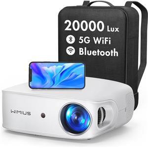 WiMiUS Proiettore 1080P Nativo Full HD 20000 Lumen, Auto 6D Correzione Trapezoidale Videoproiettore 4K Supportato, Proiettore Wifi Bluetooth con Zoom per Home Cinema da 300''