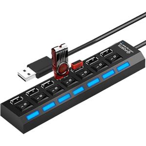 Generic Adattatore hub USB alimentato a più porte - Splitter USB 3.0 portatile antiscivolo con pulsante on/off individuale | Modulo hub compatto ad alta velocità per casa, ufficio, viaggi, configurazione di