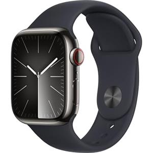 Apple Watch Series 9 GPS + Cellular 41mm Smartwatch con cassa in acciaio inossidabile color grafite e Cinturino Sport mezzanotte - M/L. Fitness tracker, app Livelli O₂, display Retina always-on