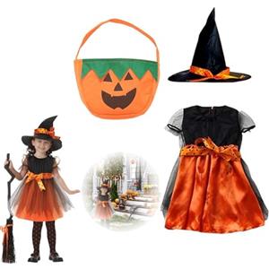 Efymosce Costume Strega Bambina, Vestito Strega Halloween Bambina, Costumi da Bambini per Halloween, Gonna (110)
