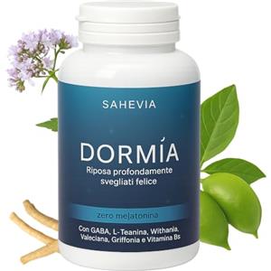 SAHEVIA Dormia Sahevia Integratore Naturale per Dormire Bene,con Ashwaghanda, Valeriana, Passiflora, Gaba. Favorisce il Sonno, Contro Insonnia e Risvegli Notturni - 120 Capsule