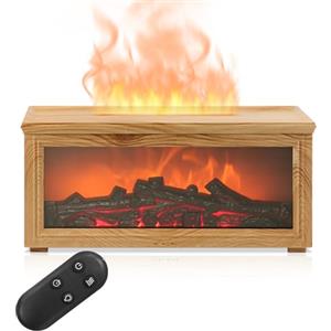 Aischens Diffusore di Aromi 7 Colori Fiamma Camino Regolabile, Umidificatore per Bar Camera da Letto Ufficio Decorazione, Spegnimento Automatico Diffusore per Oli Essenziali Regalo (Legno chiaro)