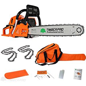 TIMBERPRO MOTOSEGA A BENZINA 62 CM³, POTENZA 3,6 HP, LAMA SEGA 50 CM + 2 CATENE E BORSA PER TRASPORTO