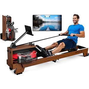 VOWVIT Vogatore per casa in rovere pieghevole acqua con Bluetooth e grande supporto per tablet, remi, portata 180 kg, dimensioni utente fino a 200 cm (legno)