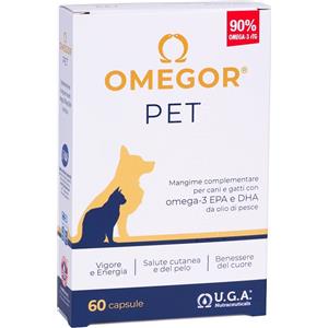 Omegor Pet - Integratore Omega-3 per Cani e Gatti con EPA e DHA da Olio di Pesce Purificato - 60 Capsule per Salute e Vitalità