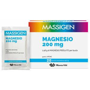 Massigen Magnesio Pidolato 200 mg - Integratore Alimentare in 20 Bustine Monodose da 6g per Maggiore Assorbimento e Riduzione della Stanchezza