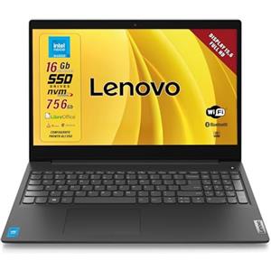 Lenovo, Pc portatile notebook pronto all'uso, Display FHD da 15,6, cpu N4500, ram 16Gb, sshd 756Gb, W11, computer portatile con pacchetto Libre