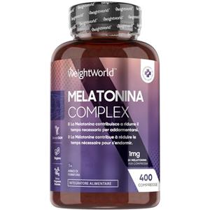 WeightWorld Melatonina 1mg in 400 Micro Compresse Vegane (1 Sola la Sera), 13+ Mesi di Fornitura, Camomilla con Melatonina Complex, Vitamina B6, Magnesio e Passiflora, Privo di Magnesio Stearato, Senza Glutine