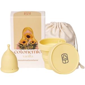 Cotonemio Vanilla - XS Coppetta Mestruale in 100% Silicone Medico con Sterilizzatore e Sacchetto in Cotone | Kit Coppetta Riutilizzabile, Senza BPA, Fino a 12 Ore di Protezione