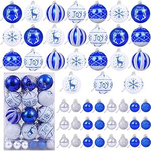Lairyan 48 palline di Natale blu reale e argento per albero di Natale - 10 stili ornamenti per albero di Natale - Decorazioni per albero di Natale infrangibili per decorazioni per feste di Natale